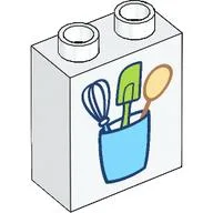 Duplo Brick 1 x 2 x 2 with Kitchen Appliances Print / White