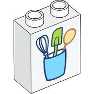 Lego Duplo Brick 1 x 2 x 2 with Kitchen Appliances print / White