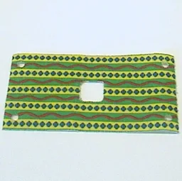 Animal / Creature Accessory, Elephant Saddle, 6 x 12 with 2 x 2 Opening, Corner Holes, Green / Yellow / Red Print / White