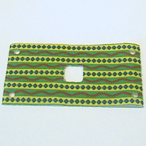 Lego Animal / Creature Accessory, Elephant Saddle, 6 x 12 with 2 x 2 Opening, Corner Holes, Green / Yellow / Red Print / White