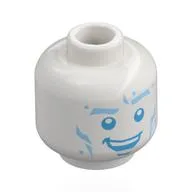 Minifig Head Iceman, Medium Blue Face, Raised Eyebrow Print / White