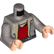 Lego Torso Coat with Tan Fur Trim over Red Undershirt, Belt Print, Flat Silver Arms, Light Nougat Hands / Flat Silver