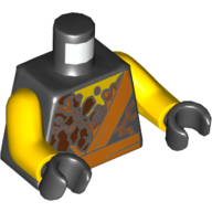 Lego Torso Robe, Rocks and Orange Lava Print, Yellow Arms, Black Hands / Black