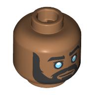 Lego Minifig Head Ezra Bridger, Thick Black Eyebrows, Bright Light Blue Eyes, Black Beard, Moustache, Neutral/Angry / Medium Nougat