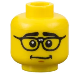 Minifig Head Computer Programmer, Thick Eyebrows, Repaired Glasses, Nervous Smile Print [Blocked Open Stud]