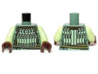 Lego Torso LotR Armor with Gold and Light Green Scales Pattern / Yellowish Green Arms / Reddish Brown Hands