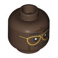 Lego Minifig Head Officer Jefferson, Eyebrows, Moustache, Gold Glasses / Umber Brown
