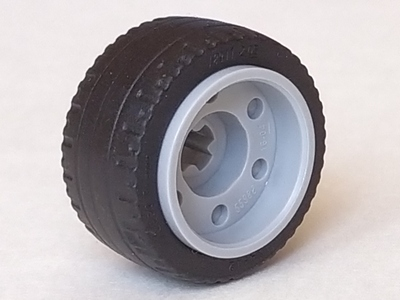 Lego Wheel 18mm D. x 14mm with Axle Hole, Fake Bolts and Shallow Spokes with Black Tire 24 x 12 Low (55982 / 18977)