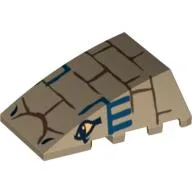 Brick Wedged, Curved 4 x 4 No Top Studs with Bricks, Blue Lines and 2 Eyes Print (Cobra Head) / Dark Tan