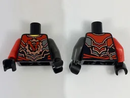 Torso Ninjago Black, Red, Dark Silver, Silver and Copper Armor with Red Clock Hands, Yellow Neck Pattern / Pearl Dark Gray Arm Left / Red Arm Right / Black Hands