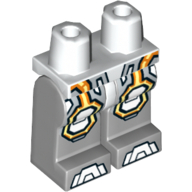 Lego Hips and Light Bluish Gray Legs with Gray Armor and Orange and Yellow Circuitry, Gray Hexagonal Knee Pads and Gray Boots Print / White