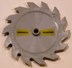 Lego Technic Circular Saw Blade 9 x 9 with Pin Hole and Teeth in Same Direction with Cyrillic Characters 'ОПАСНОСТb' (OPASNOSTB) on Left and Right Pattern (Stickers) - Set 7626