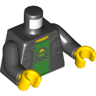 Lego Torso Jacket with Two Pockets over Bright Green T-Shirt with 8-Bit Shooter Print, Black Arms, Yellow Hands / Black