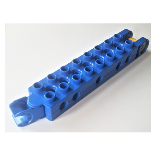 Lego Duplo Toolo Brick 2 x 8 with 10 Side Screw Sockets, Swivel Bracket End and Clip End / Blue