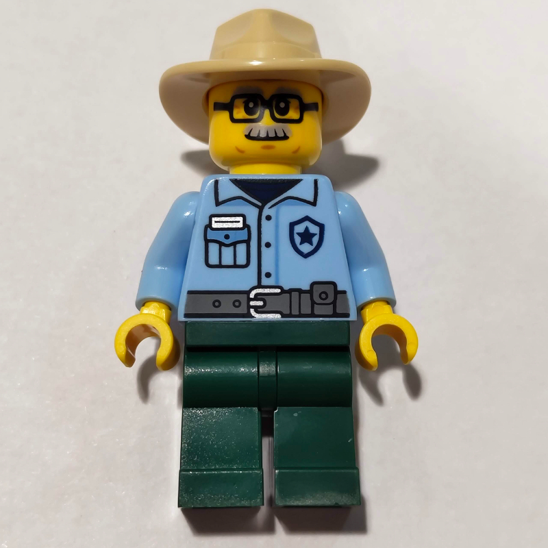 Lego Ranger, Bright Light Blue Torso, Dark Green Legs, Fedora, Moustache