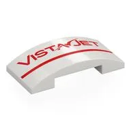 Brick Curved 4 x 2 Double with Red 'VISTA JET', Stripe Print