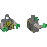 Lego Torso Armor with Orange and Gold Circuitry and Lime Emblem with Orange Wolf Head Print (Aaron), Flat Silver Arms, Green Hands / Dark Bluish Gray