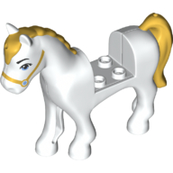 Lego Animal, Horse with 2 x 2 Cutout, Medium Blue Eyes, Gold Mane and Tail Print / White