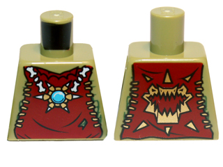 Lego Torso Dark Red Vest with Star Shaped Necklace with Blue Round Jewel (Chi), Back with Gold Crocodile Jaws Pattern