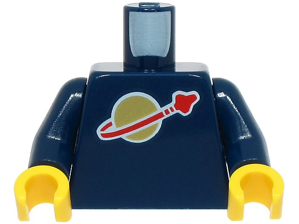 Lego Torso with Classic Space Logo High on Torso Pattern, Inside with Ribs (second reissue) / Dark Blue Arms / Yellow Hands (BAM)