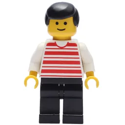 Man, Red and White Striped Shirt, Black Legs, Black Hair