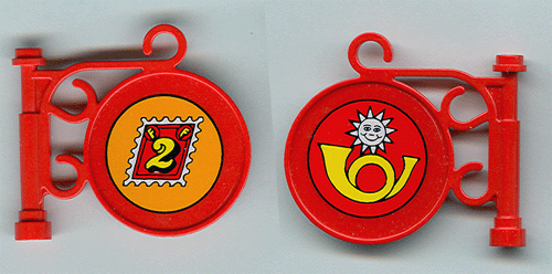 Lego Road Sign Round on Pole with Ornate Top Attachment with Stamp and Horn Pattern on Both Sides (Stickers) - Set 3675