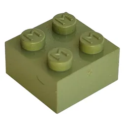 Modulex Brick 2 x 2 with M on Studs / Modulex Olive Green