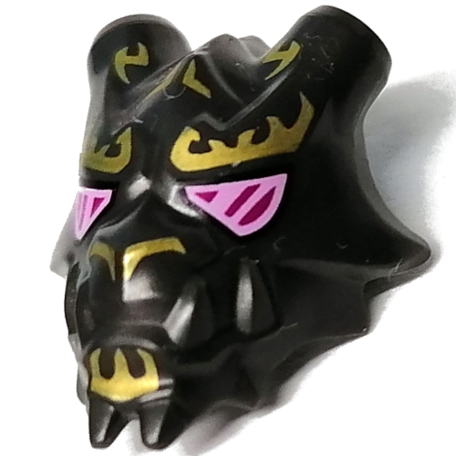 Lego Headwear Accessory Mask Crystal King with Magenta Eyes, Yellow Flames Print / Pearl Titanium