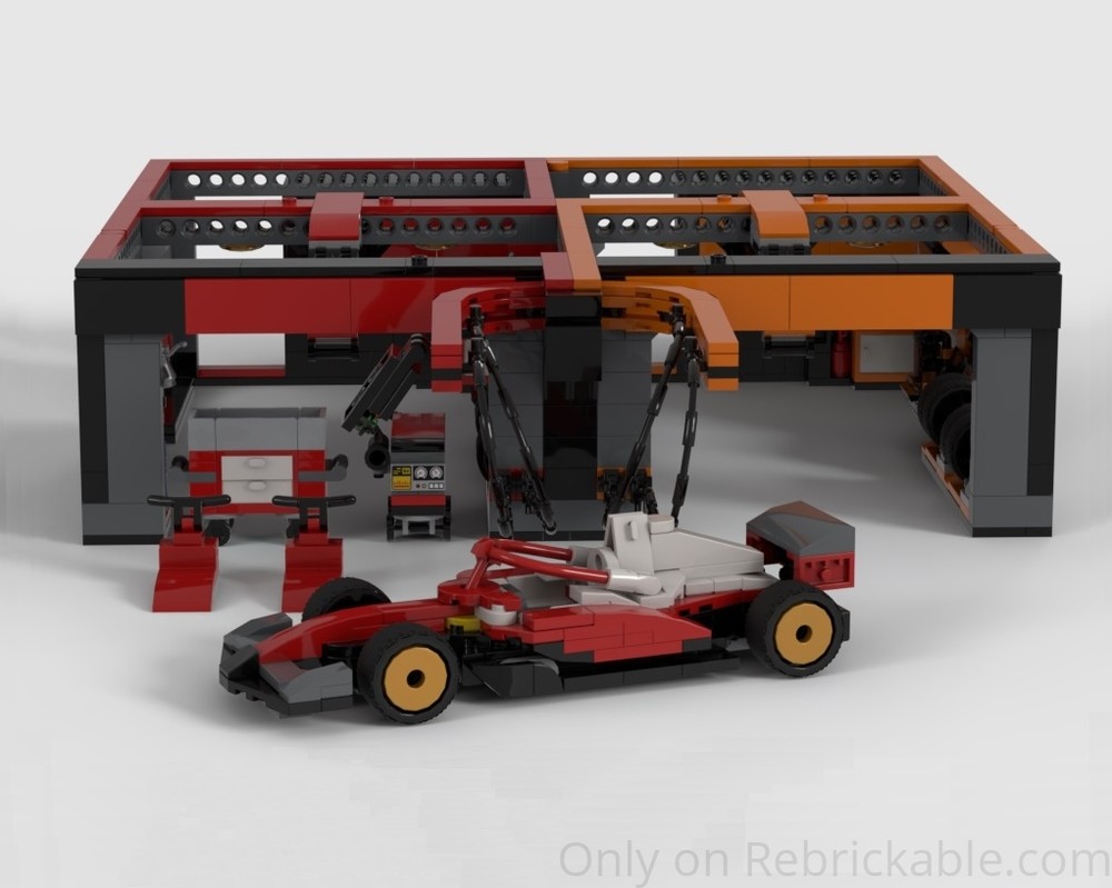 Lego 60443 v3MOC (SF25 Monza F1 race car with F1 Garage + Pit-Stop)