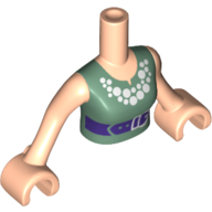 Lego Minidoll Torso Woman with Sand Green Vest Top with White Necklace and Dark Purple Belt Print, Light Nougat Arms and Hands / Light Nougat