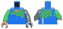 Torso Pixelated Overalls and Green and Bright Green Checkered Shirt Pattern / Flat Silver Arm Left / Bright Green Arm Right / Flat Silver Hand Left / Medium Nougat Hand Right