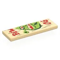 Tile 2 x 6 with Wooden Sign, 'BEWARE OGRE', Shrek Face, Left Half Print