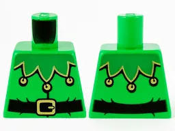 Torso Green Scalloped Collar with Gold Trim and Bells, Black Belt with Gold Buckle Pattern / Bright Green