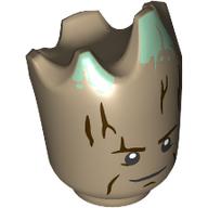 Lego Minifig Head Special, Teen Groot with Sand Green Tips, Serious Grin Print / Dark Tan