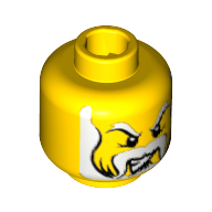 Lego Minifig Head Knight / King / Wizard / Warrior, White Beard with Sideburns and Eyebrows, Gritted Teeth Print [Blocked Open Stud] / Yellow