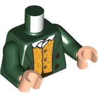 Lego Torso, Jacket, Bright Light Orange Vest, White Shirt print, Dark Green Arms, Light Nougat Hands / Dark Green