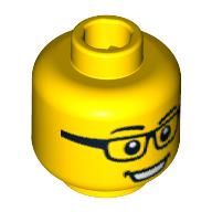 Lego Minifig Head Street Skater, Rectangular Glasses, Open Mouth Smile, White Pupils Print [Blocked Open Stud] / Yellow