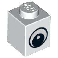 Lego Brick 1 x 1 with Simple Black Eye with White Pupil Print / White
