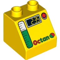 Duplo Brick 2 x 2 Slope 45° with Octan, Digits and Gas Gauge Print / Yellow