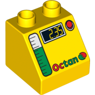 Lego Duplo Brick 2 x 2 Slope 45° with Octan, Digits and Gas Gauge Print / Yellow