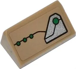 Slope 30 1 x 2 x 2/3 with Black Line, 4 Green Dots and Silver Metal Plate Pattern (Sticker) - Set 76009