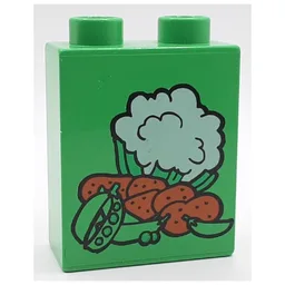 Duplo Brick 1 x 2 x 2 with Cauliflower, Peas and Potatoes Print / Bright Green