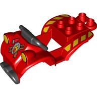 Lego Duplo Quad Bike Top 4 x 8 x 2 - Black Handlebars & Red Fire Print / Red