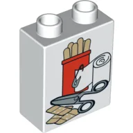 Duplo Brick 1 x 2 x 2 with Scissors, Bandages and Tongue Depressors Print / White