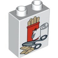 Lego Duplo Brick 1 x 2 x 2 with Scissors, Bandages and Tongue Depressors Print / White