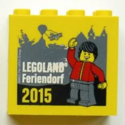 Brick 2 x 4 x 3 with 'LEGOLAND Feriendorf 2015 Doorman' Print / Yellow
