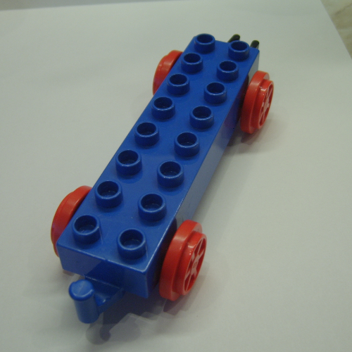 Lego Duplo Train Base 2 x 8 with Red Wheels and Moveable Hook / Blue
