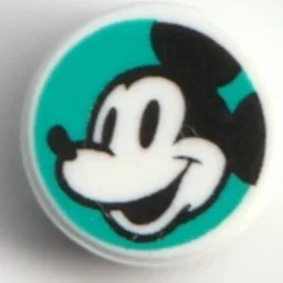 Tile Round 1 x 1 with Mickey Mouse, From Side on Dark Turquoise Background Print