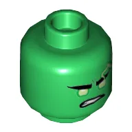Minifig Head Lloyd, Yellowish Green Eyes, Lime Lightning Bolts, with Lopsided Frown Print / Green