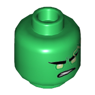 Lego Minifig Head Lloyd, Yellowish Green Eyes, Lime Lightning Bolts, with Lopsided Frown Print / Green